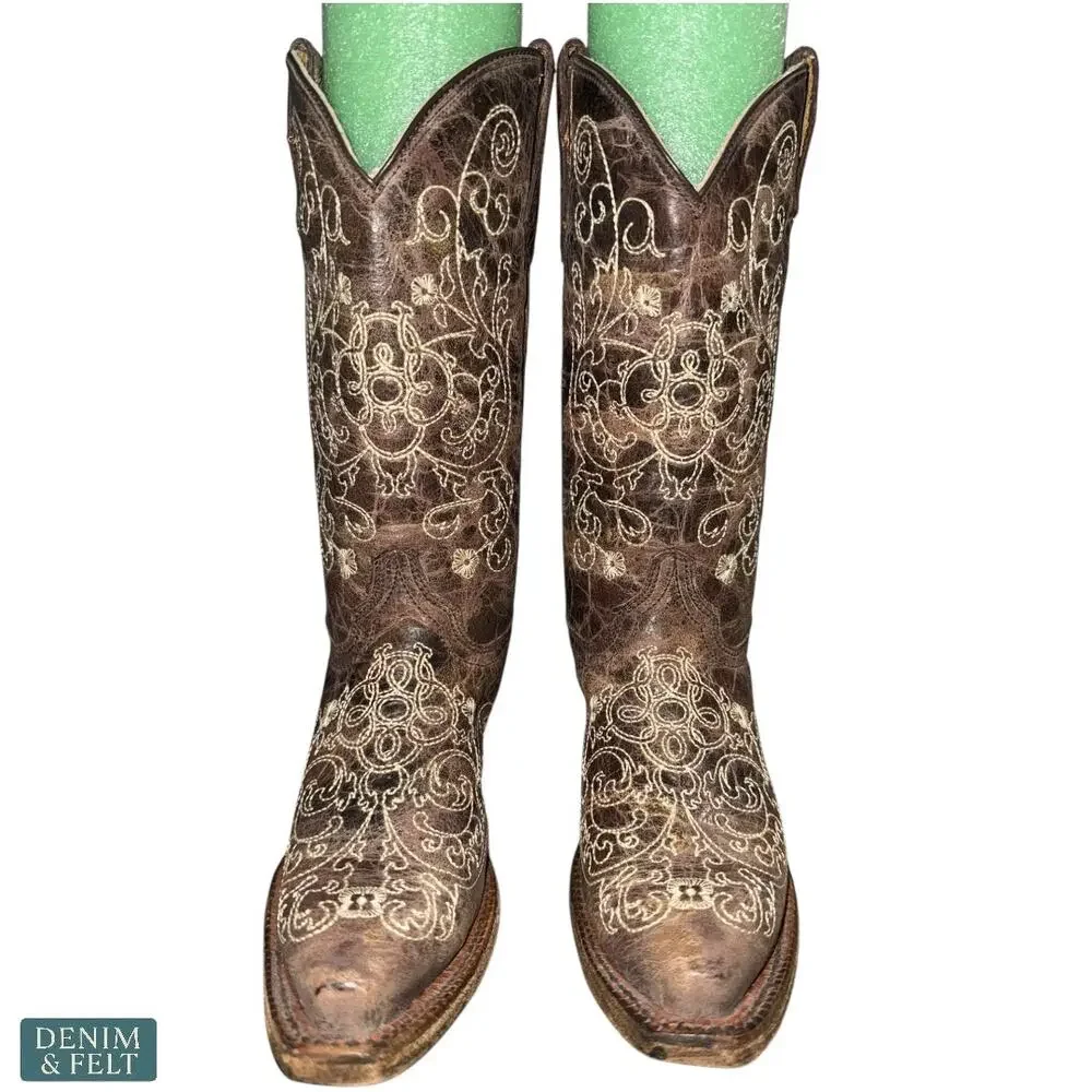 Corral‎ Youth Embroidered Snip Toe Cowboy Western Boots Cowhide Leather Size 3.5